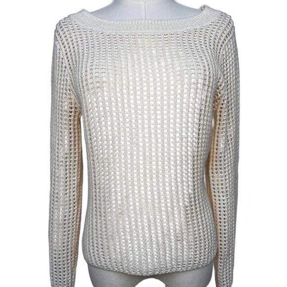 Authentic A.L.C. Cream Open Knit Boatneck Sweater Long Sleeve Open Knit Design
